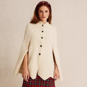 Vintage Hand Crocheted Cream Cape Poncho Boho Crochet Shawl Wrap